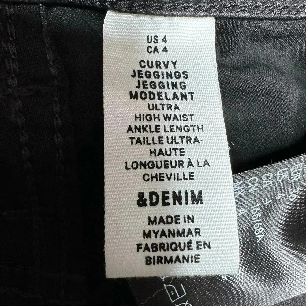 H&M Curvy Jeggings Ultra High Waist Ankle Black Coated Size 4 - Picture 12 of 16